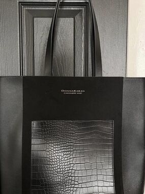 Donna Karan Black Messenger Bag with Faux-Croc Pocket